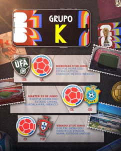 La Selección de Colombia ya tiene definidos sus partidos en la fase de grupos de la Copa Mundial de la FIFA 2026, en un grupo exigente y muy competitivo. ⚔️ Grupo de Colombia Colombia comparte grupo con: Selección de Portugal Selección de Uzbekistán Selección de la República Democrática del Congo 👉 Un grupo equilibrado, con un rival fuerte y otros que pueden sorprender. 📅 Partidos de Colombia 🆚 Uzbekistán vs Colombia 📅 17 de junio de 2026 🏟️ Estadio Azteca 👉 Partido debut, fundamental para arrancar con confianza. 🆚 Colombia vs República Democrática del Congo 📅 23 de junio de 2026 🏟️ Estadio Chivas 👉 Un encuentro clave para asegurar puntos. 🆚 Colombia vs Portugal 📅 27 de junio de 2026 🏟️ Hard Rock Stadium 👉 El partido más exigente del grupo, posiblemente decisivo. 🔥 Qué esperar de Colombia La selección llega con: Buen nivel técnico Jugadores en ligas importantes Experiencia internacional Si logra buenos resultados en los primeros partidos, puede llegar con ventaja al duelo final. 📊 Conclusión Colombia tendrá un camino desafiante en la fase de grupos, con un cierre fuerte ante Portugal. 👉 La clave estará en sumar puntos desde el inicio y mantener regularidad para avanzar a la siguiente ronda. 📌 Imagen meramente ilustrativa.